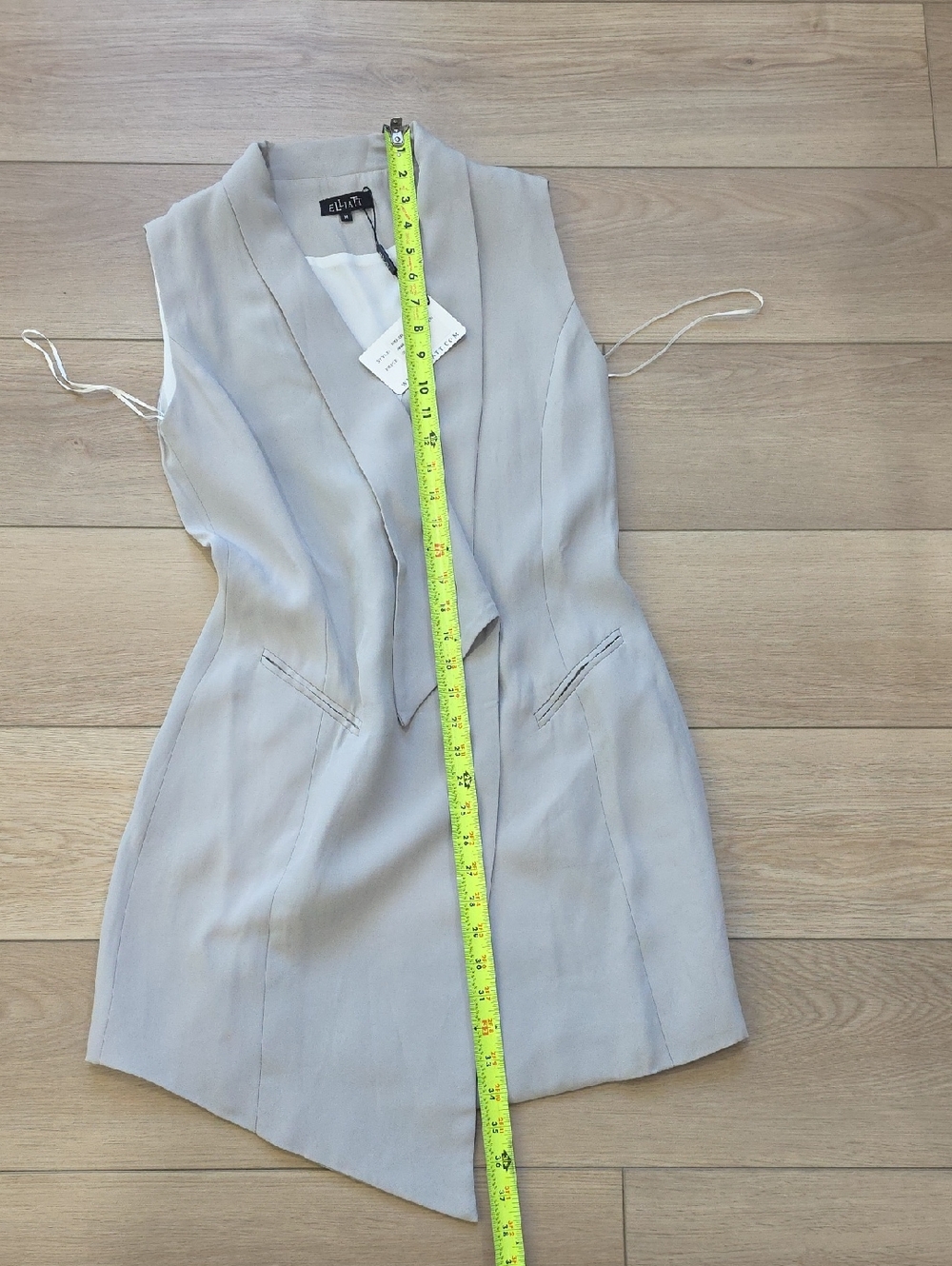 Revolve Wrap Fitted Tuxedo Mini Vest Dress - Modern V-Neck Assymetrical Hem - Picture 8 of 15